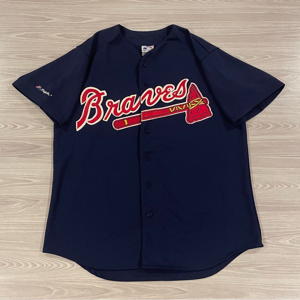 Vintage Atlanta Braves Baseball Jersey Blue Majestic Made In USA Men’s Size XL